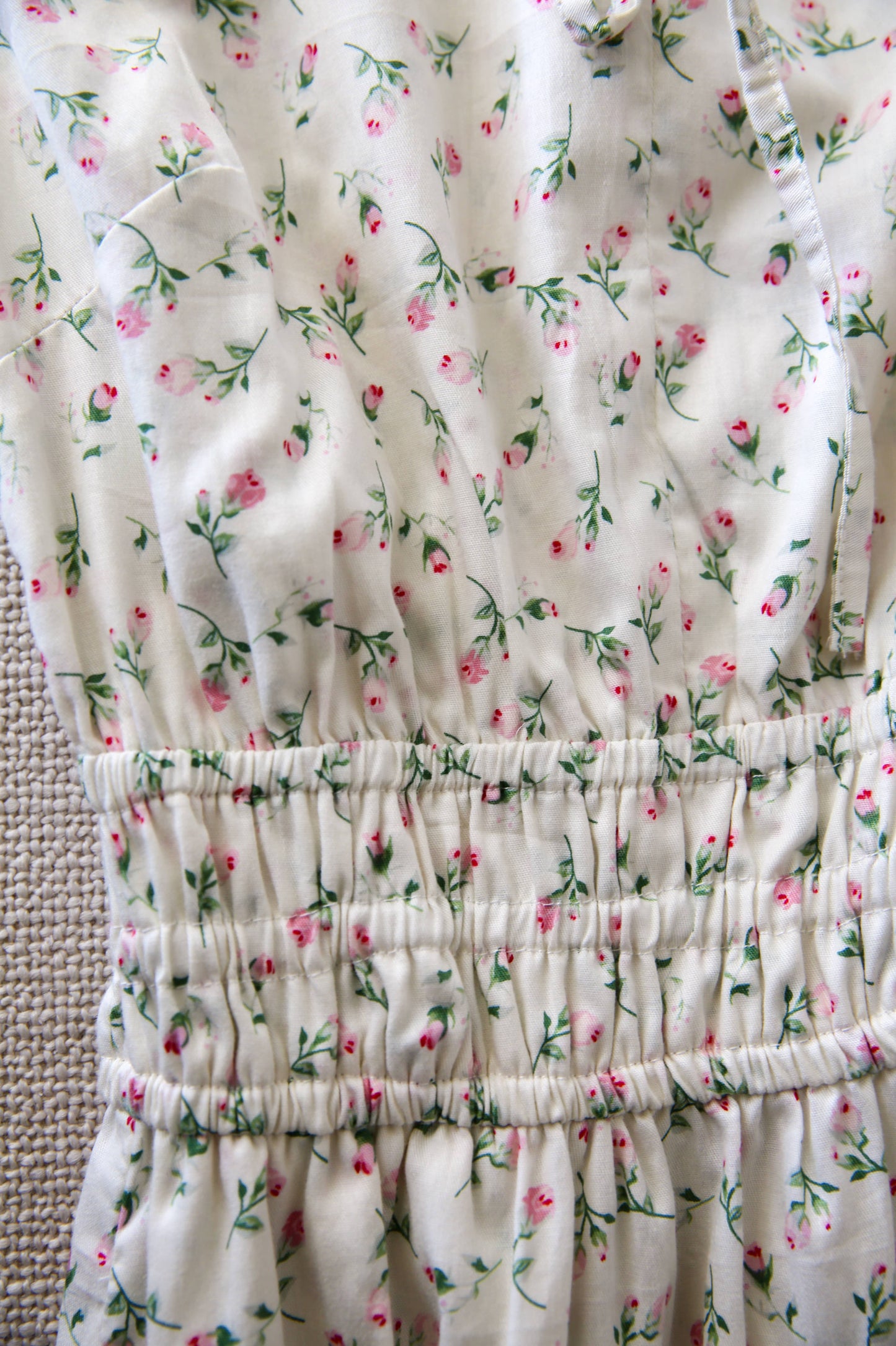 Bianca Cloud Rose lifestyle — women's floral cotton daydream dress styled outdoors