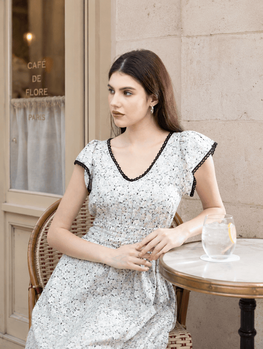 Juliet Black Blossom front view — vintage-inspired cotton dress with A-line skirt