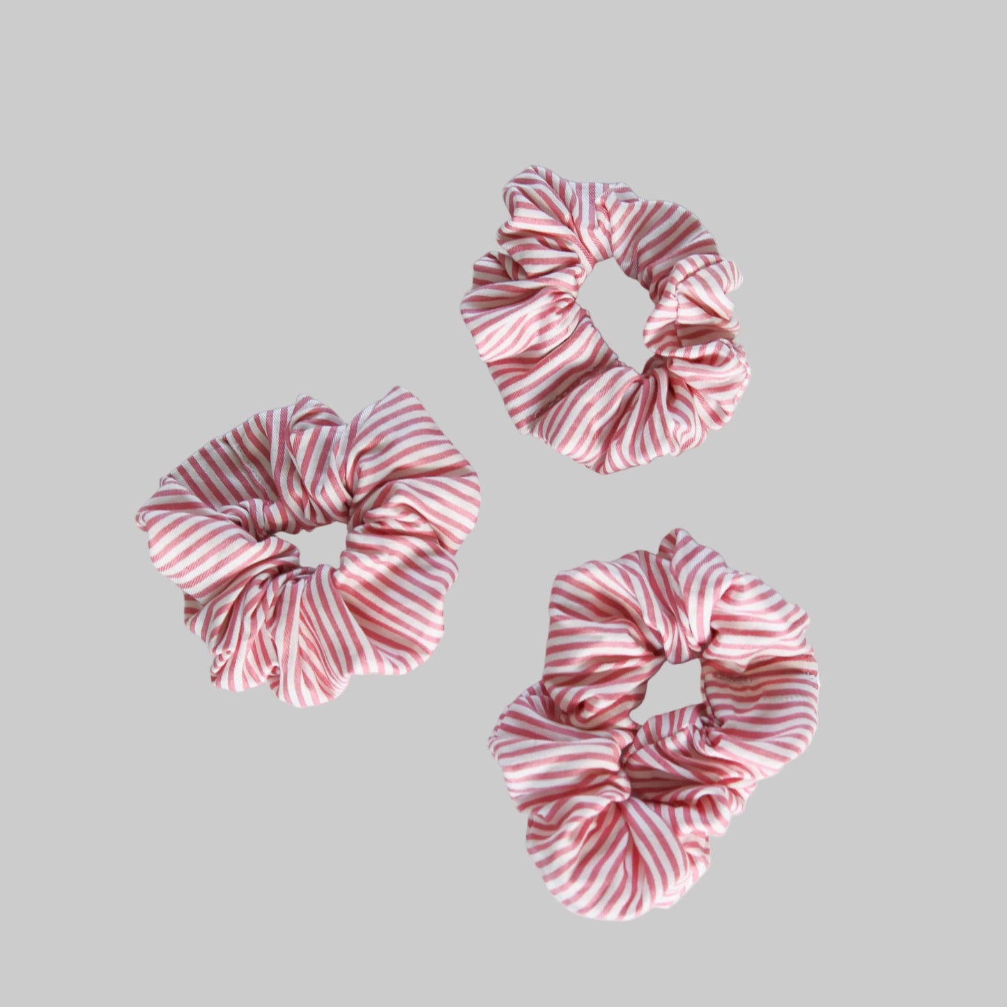 Scrunchie Pink Pinstripe close up — cotton pink stripe hair accessory