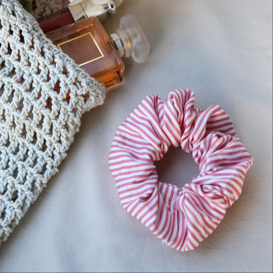 Scrunchie Pink Pinstripe detail — premium cotton pink pinstripe scrunchie