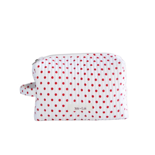 Polkadot Red Make-up Bag Large — interior of red polka dot cotton cosmetic bag