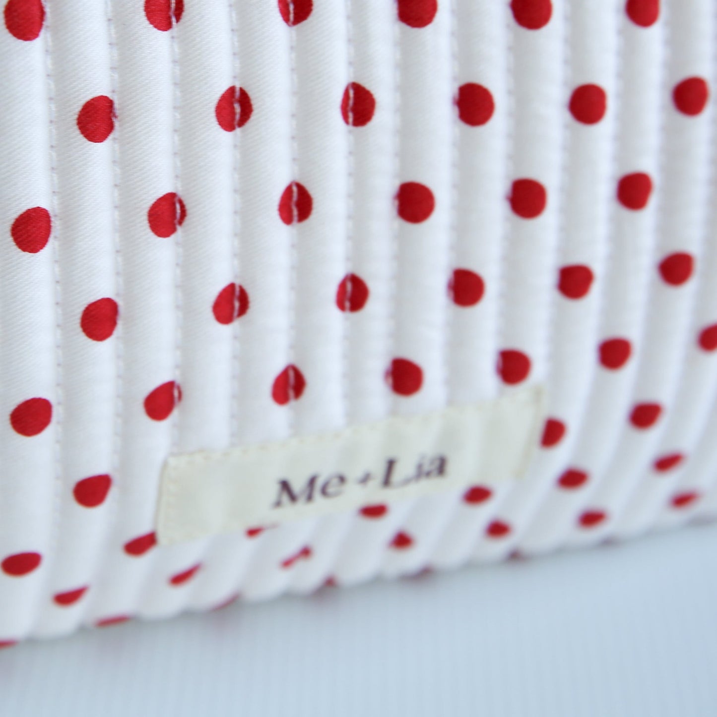 Polkadot Red Make-up Bag Large detail — red and white polka dot print on cotton