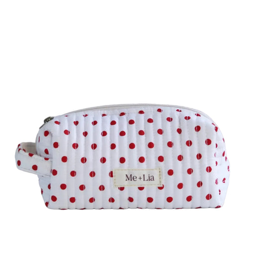 Polkadot Red Make-up Pouch Small — interior of red polka dot cotton pouch