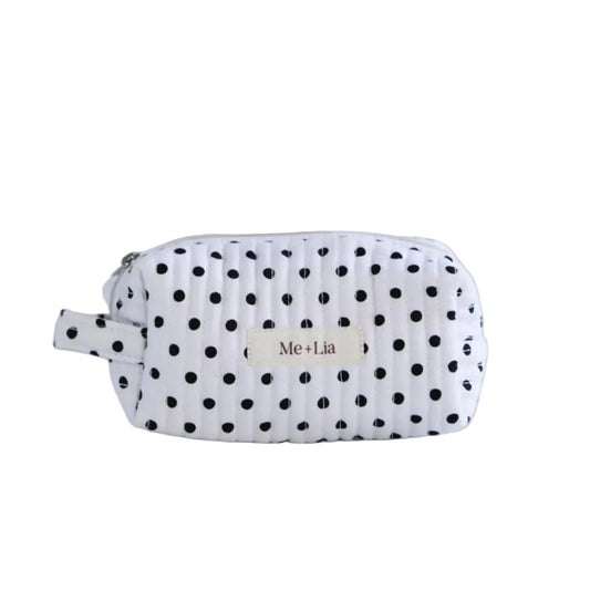 Polkadot Black Make-up Pouch Small — interior of black polka dot cotton pouch