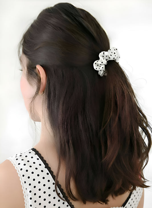 Scrunchie - White Polka Dot