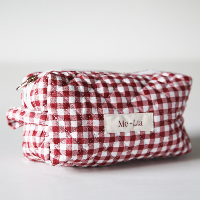 Gingham Pink make-up pouch, small, detail