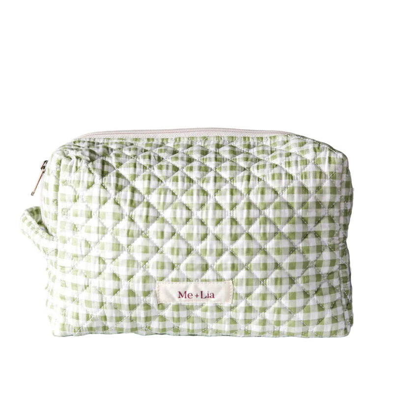 Gingham Matcha make-up pouch detail
