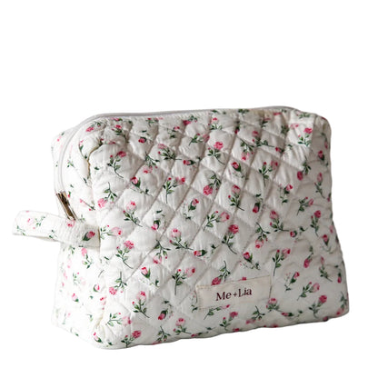 Cloud Rose Make-up Bag Large — cloud rose floral quilted cotton travel pouch with zip