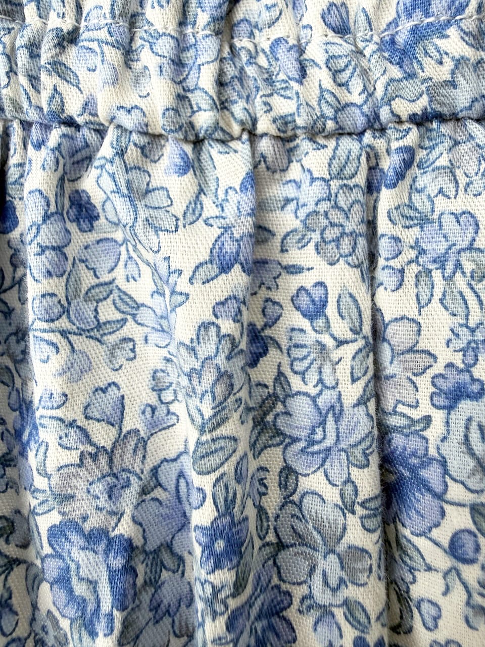 Bianca Blue Blossom full length — women's premium cotton blue floral midi dress with deep side pockets and tiered skirt