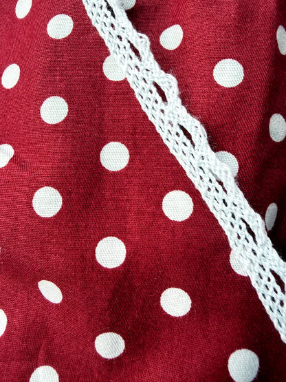 Celeste Lounge Set Cherry — cherry red polka dot cotton camisole with contrast lace trim