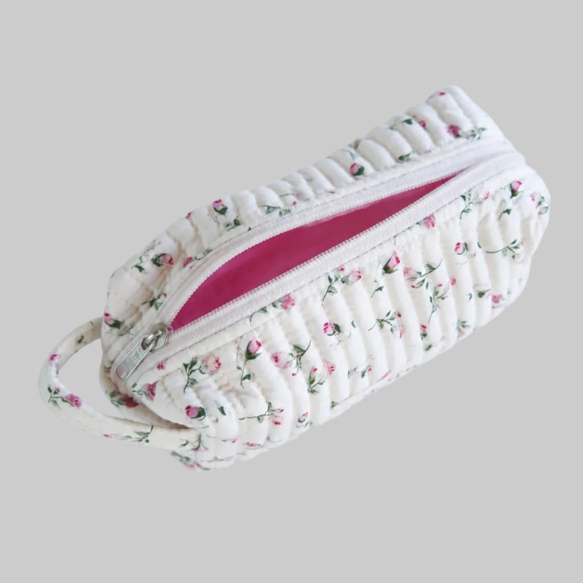 Cloud Rose Make-up Pouch Small detail — cloud rose floral print on premium cotton