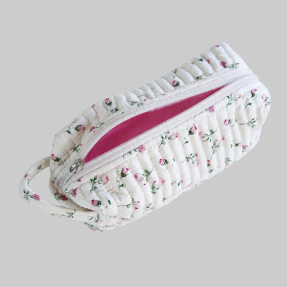 Cloud Rose Make-up Pouch Small detail — cloud rose floral print on premium cotton
