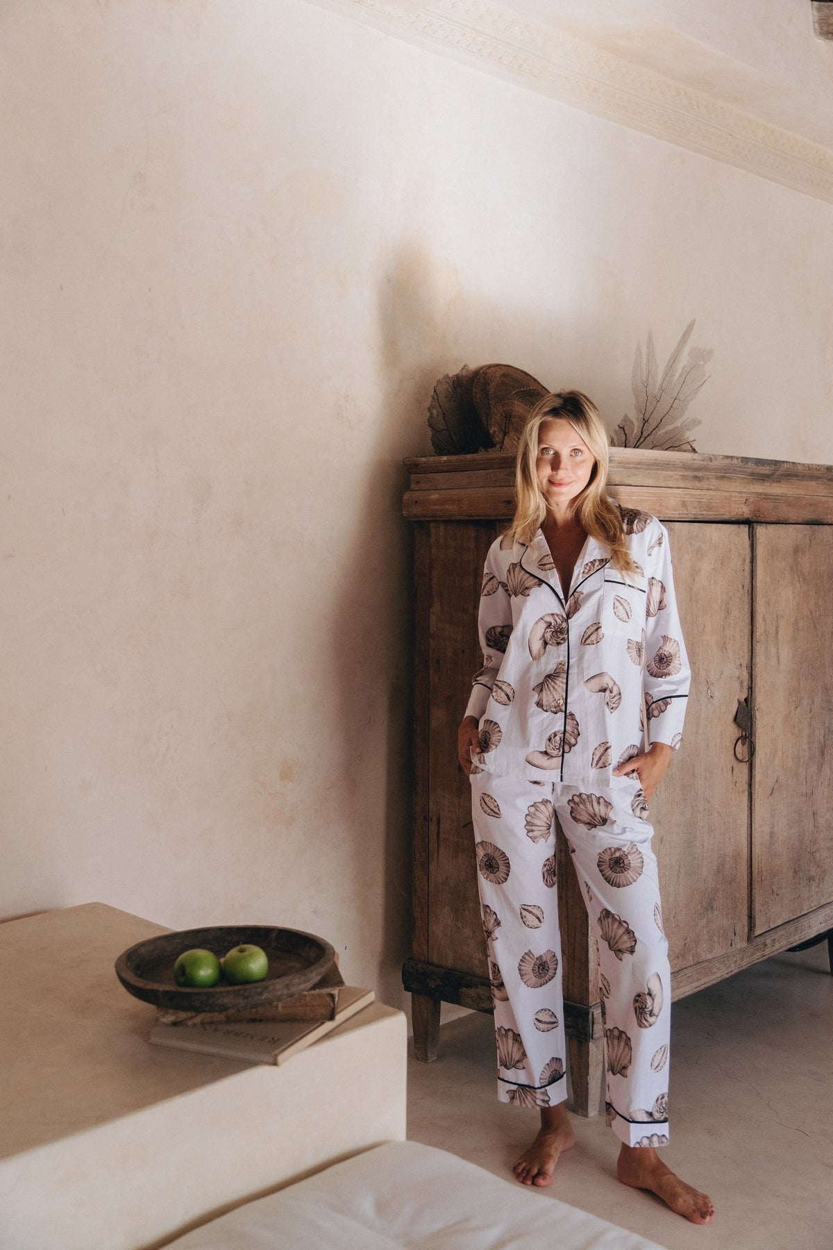 Elise Cotton Pyjama Pajama PJ Long Set  - Shell Noir