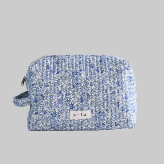 Blue Blossom Make-up Bag Large — interior of blue floral cotton cosmetic bag