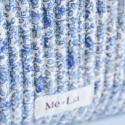 Blue Blossom Make-up Bag Large detail — blue floral print on premium cotton