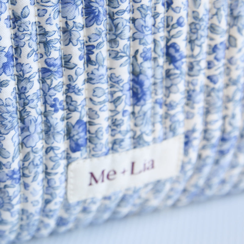 Blue Blossom Make-up Pouch Small detail — blue floral print on premium cotton