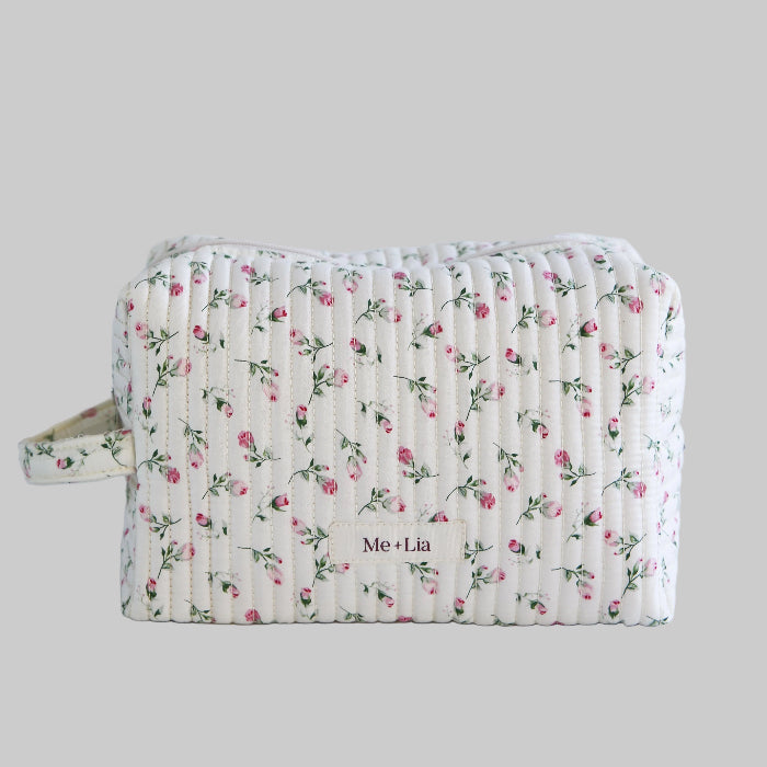 Cloud Rose Make-up Bag Large — interior of cloud rose floral cotton cosmetic bag