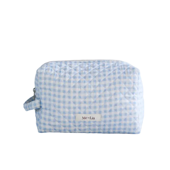Gingham Blue make-up pouch detail