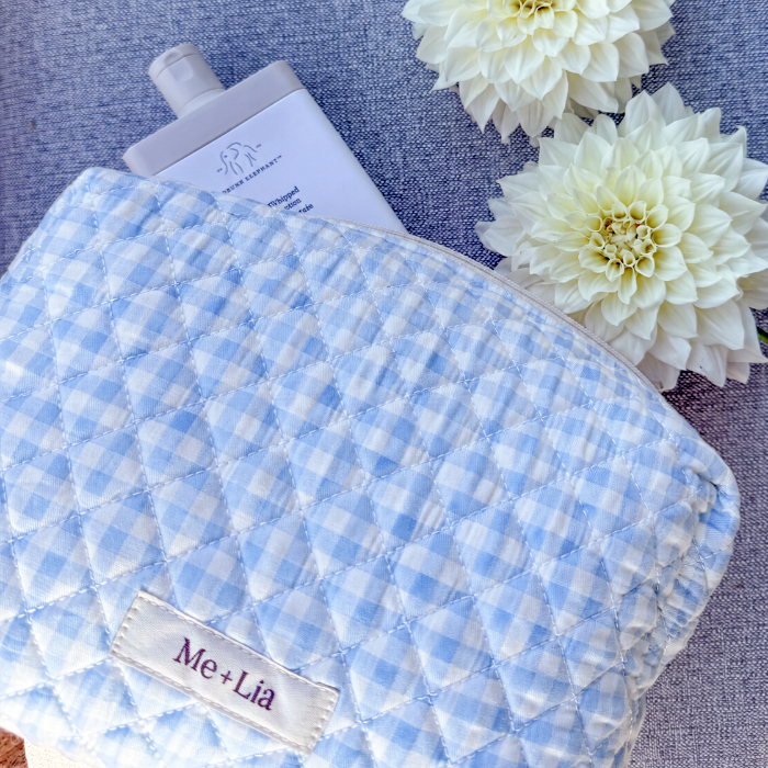 Gingham Blue make-up pouch, large