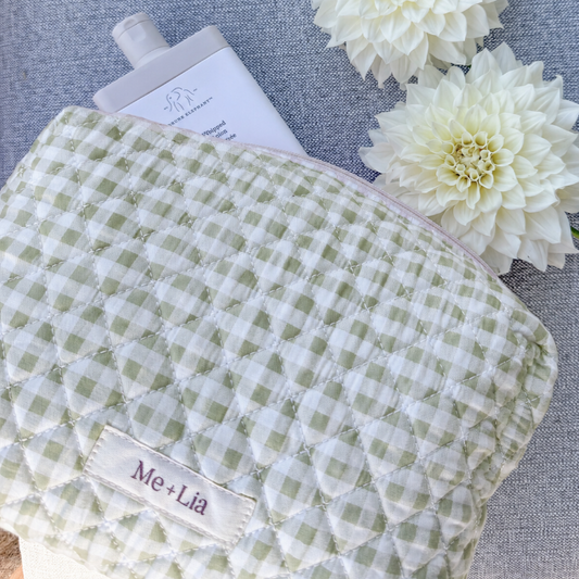 Gingham Matcha make-up pouch, large