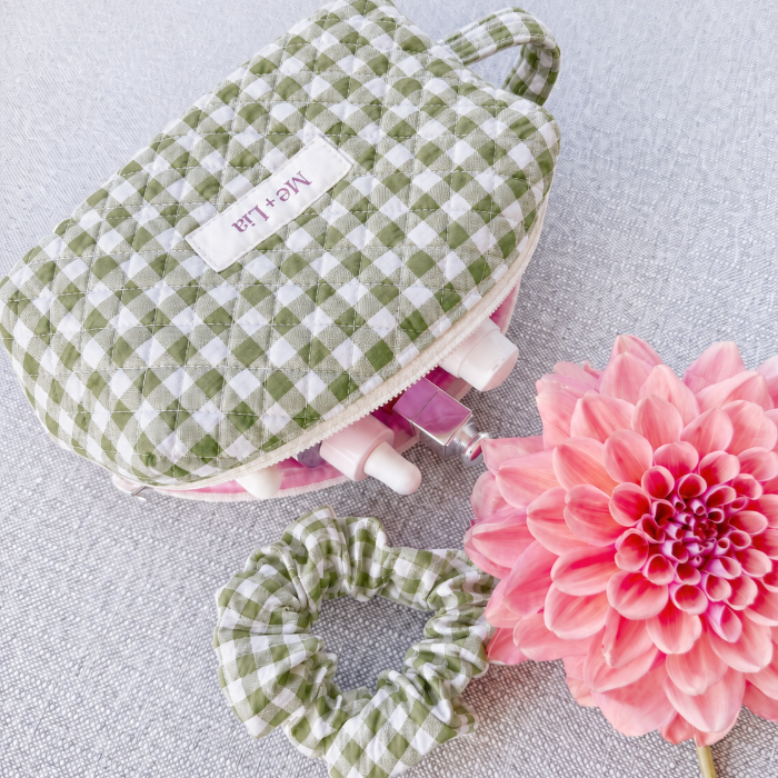 Gingham Matcha make-up pouch, small