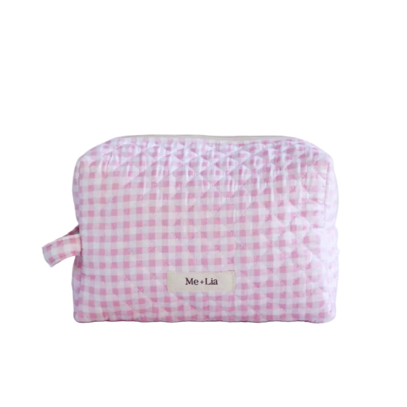 Gingham Pink make-up pouch, large