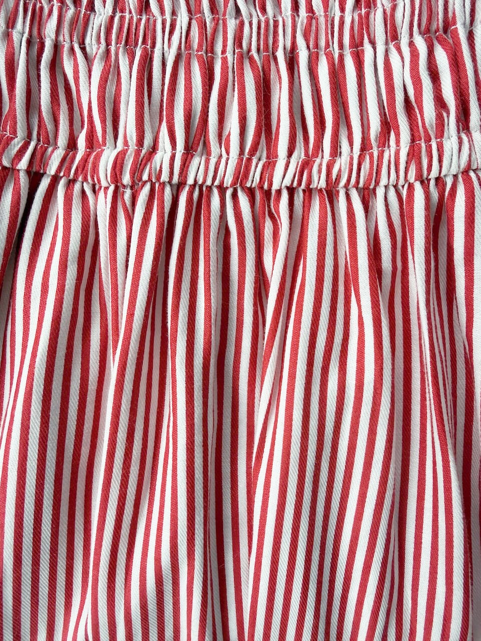 Martina Cherry full length — women's premium cotton red pinstripe midi dress with deep side pockets and tiered skirt
