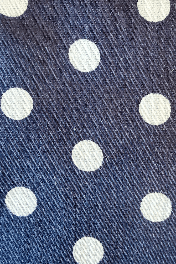 Celeste Lounge Set Navy — navy polka dot cotton camisole with contrast lace trim and frill detail