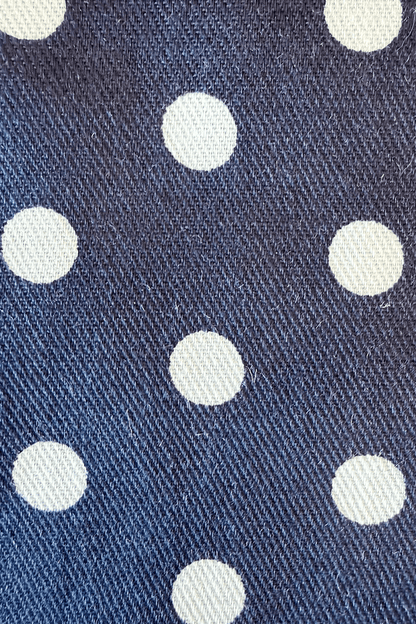 Celeste Lounge Set Navy — navy polka dot cotton camisole with contrast lace trim and frill detail