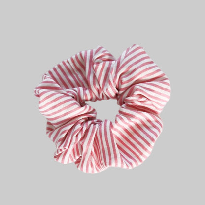 Scrunchie Pink Pinstripe — women's cotton hair scrunchie in pink and white pinstripe