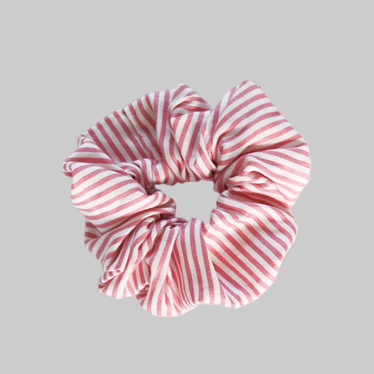 Scrunchie Pink Pinstripe — women's cotton hair scrunchie in pink and white pinstripe