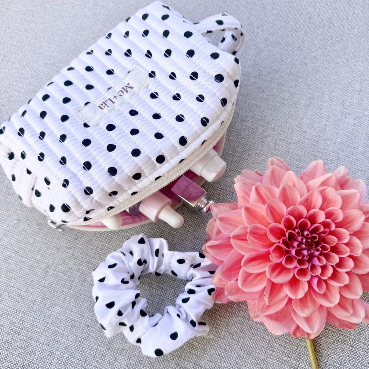 Polkadot Black Make-up Pouch Small — black polka dot cotton cosmetic pouch with zip