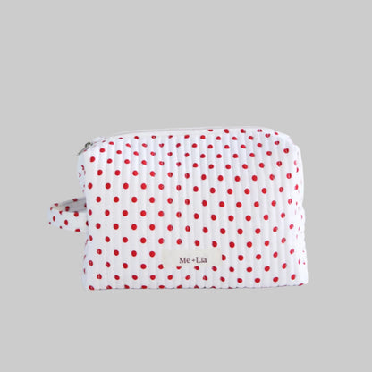 Polkadot Red Make-up Bag Large — interior of red polka dot cotton cosmetic bag