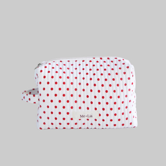 Polkadot Red Make-up Bag Large — interior of red polka dot cotton cosmetic bag