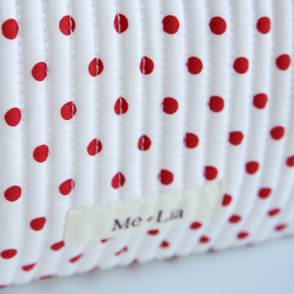 Polkadot Red Make-up Pouch Small detail — red and white polka dot print on cotton