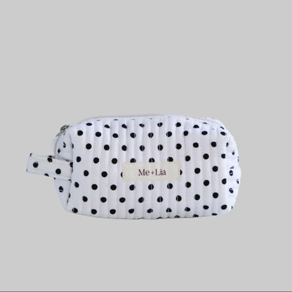 Polkadot Black Make-up Pouch Small — interior of black polka dot cotton pouch