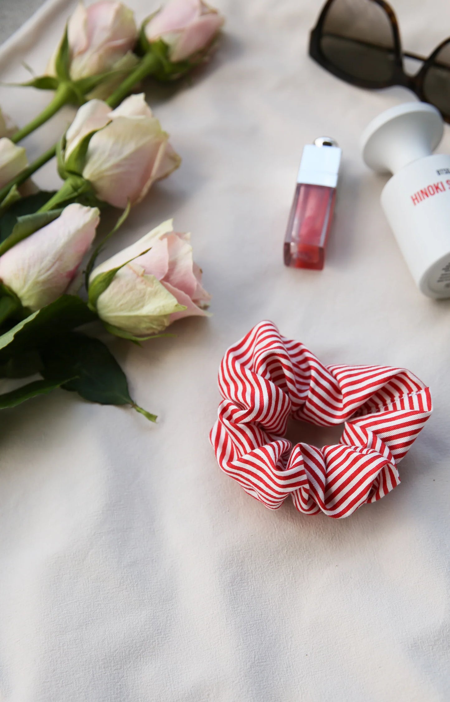 Stella Lounge Set Red scrunchie — matching red stripe cotton scrunchie hair accessory