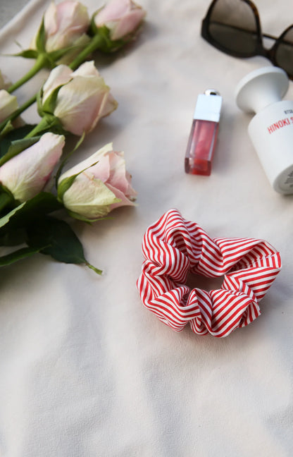 Stella Lounge Set Red scrunchie — matching red stripe cotton scrunchie hair accessory