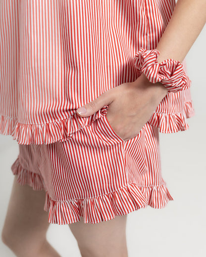 Stella Lounge Set Red full length — women's red stripe cotton shorts and camisole set for travel and resort