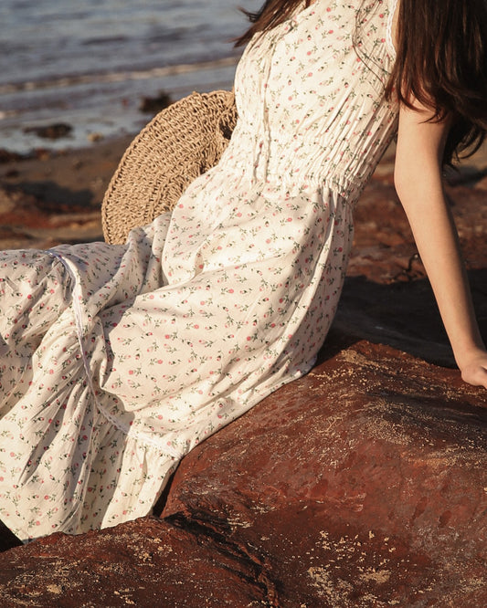 Bianca Rose cream floral midi dress, detail