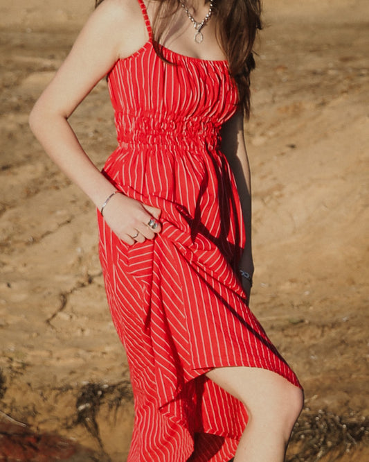 Valentina scarlet midi dress, detail