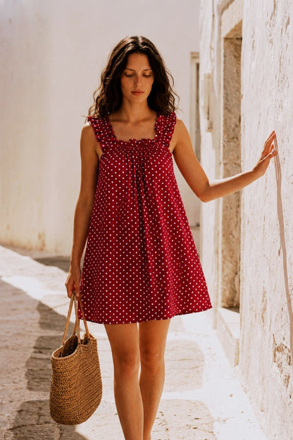 Mila Red polka dot mini dress - hover